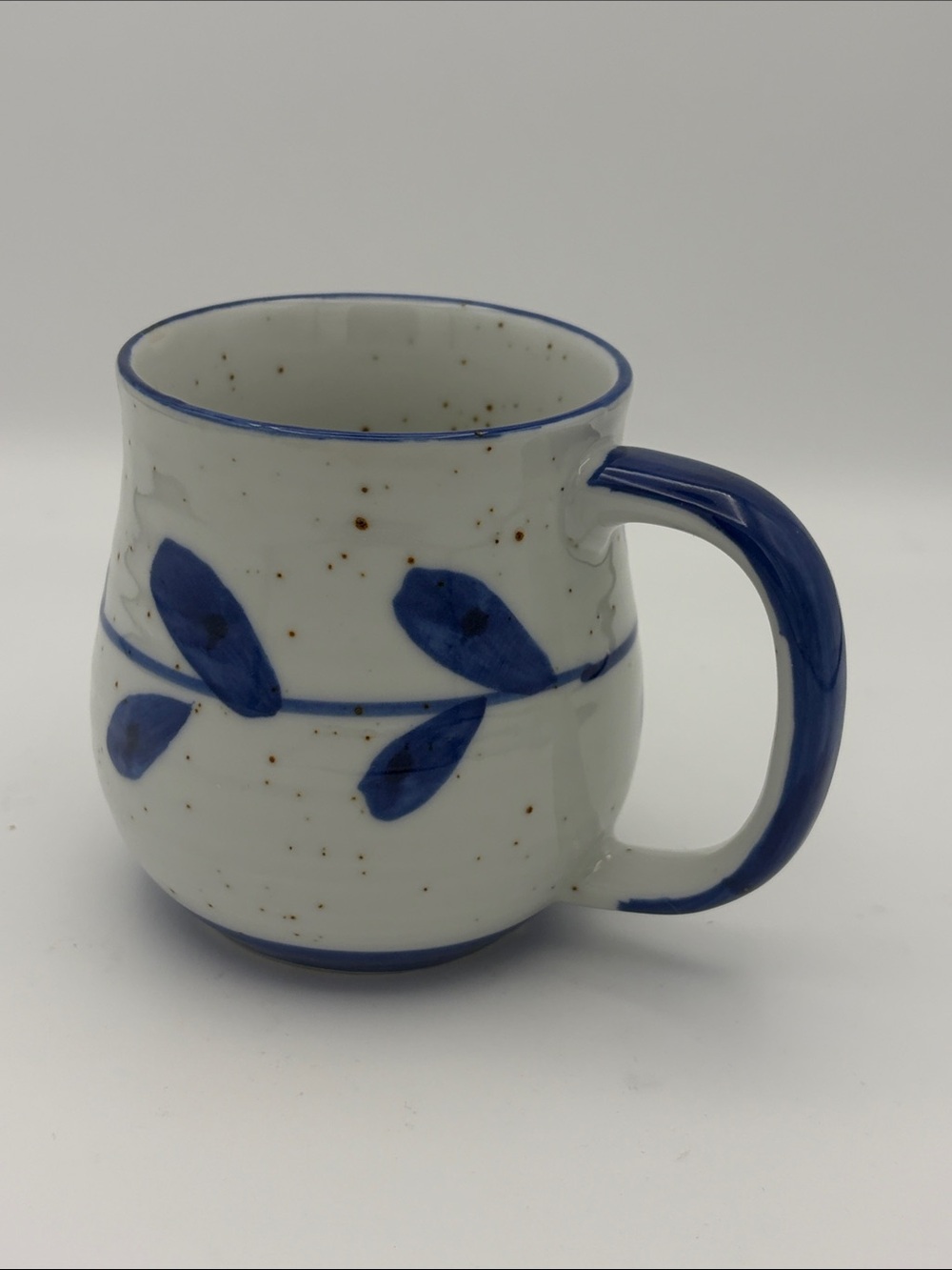 Vintage Salt Glaze Stoneware Mug Cobalt Leaf